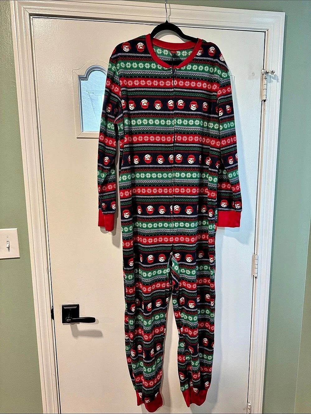Jammies For Your Families Snowman Fleece One-Piece Pajama Men's Large
